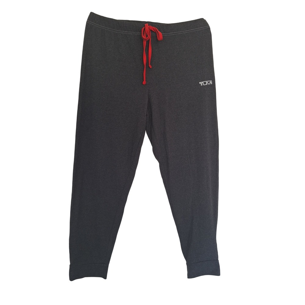Tumi Mens Jogger Sweatpants Charcoal Gray Red Drawstring Size L Recycled Blend